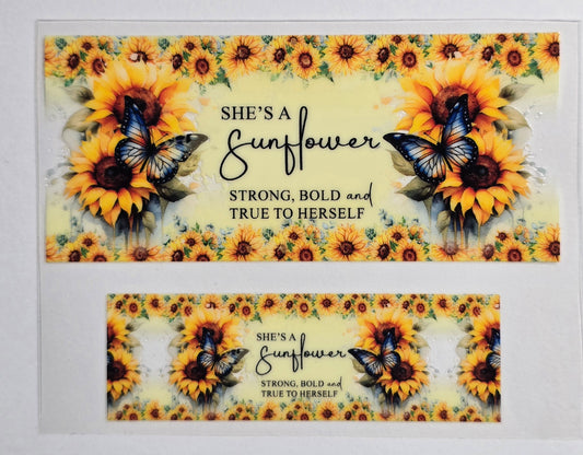 Mini Tumbler Keychain UV/DTF Wraps - She's a Sunflower