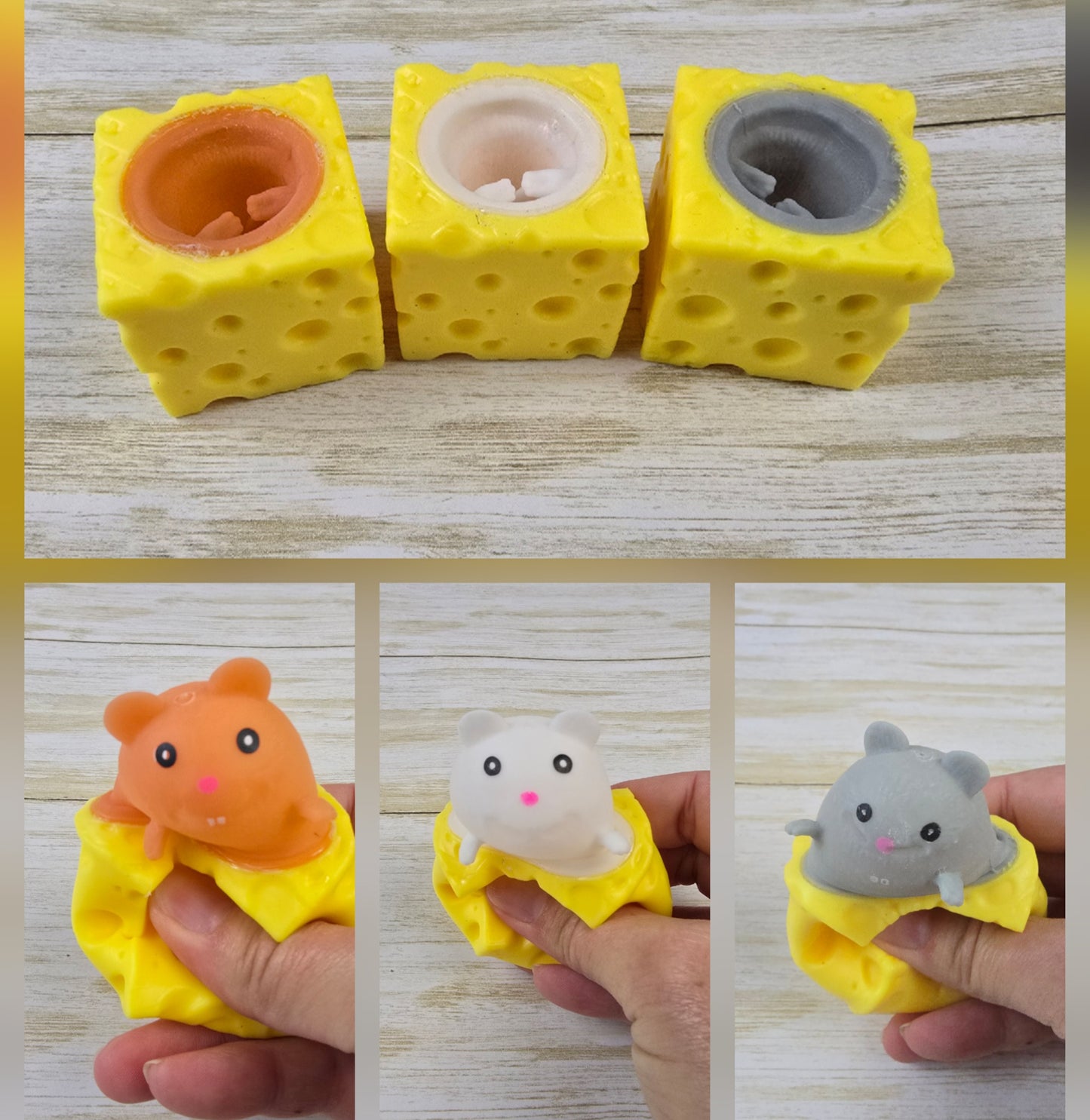 Cheese Cube Squeeze Toy with Pop‑Out Mouse – Multiple Colors Available