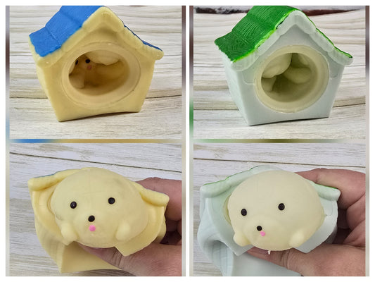 Dog House Squeeze Toy with Pop‑Out Puppy – Multiple Colors Available