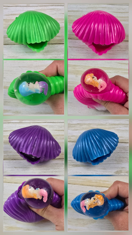 Mermaid Clamshell Squeeze Toy – Glitter Pop Bubble Fidget - Multiple Colors Available