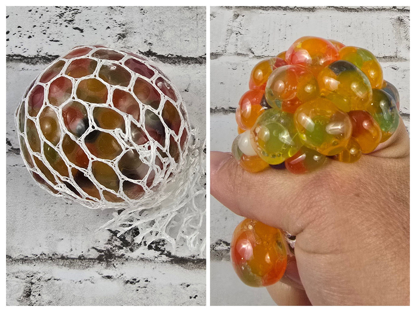 Rainbow Mesh Squeeze Ball – Colorful Water Bead Sensory Ball