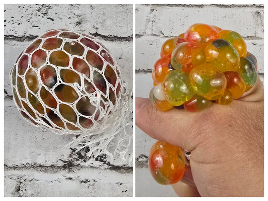 Rainbow Mesh Squeeze Ball – Colorful Water Bead Sensory Ball