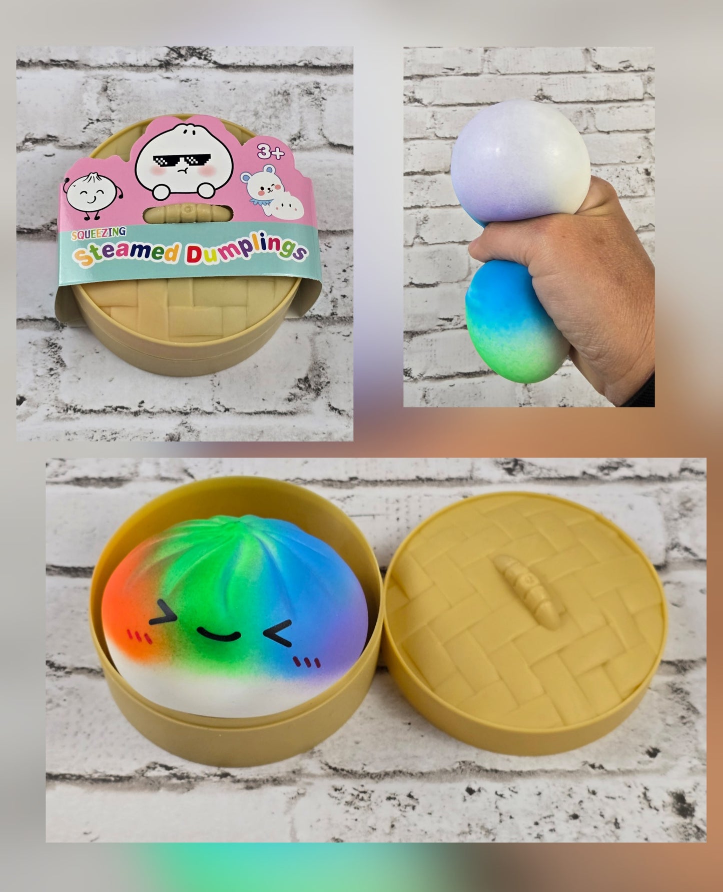 Powder Puff Dumpling Squishy with Mini Steamer Case - Tie Dye / Rainbow