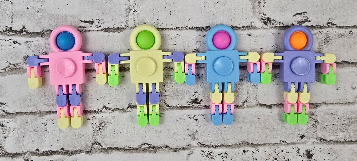Pop‑Bubble Robot Fidget – Poseable Sensory Toy with Belly Spinner - Multiple Colors Available