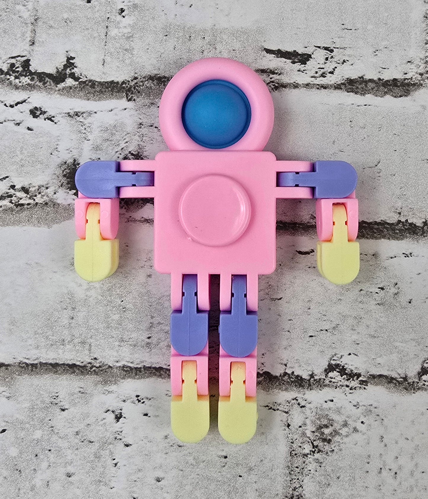 Pop‑Bubble Robot Fidget – Poseable Sensory Toy with Belly Spinner - Multiple Colors Available