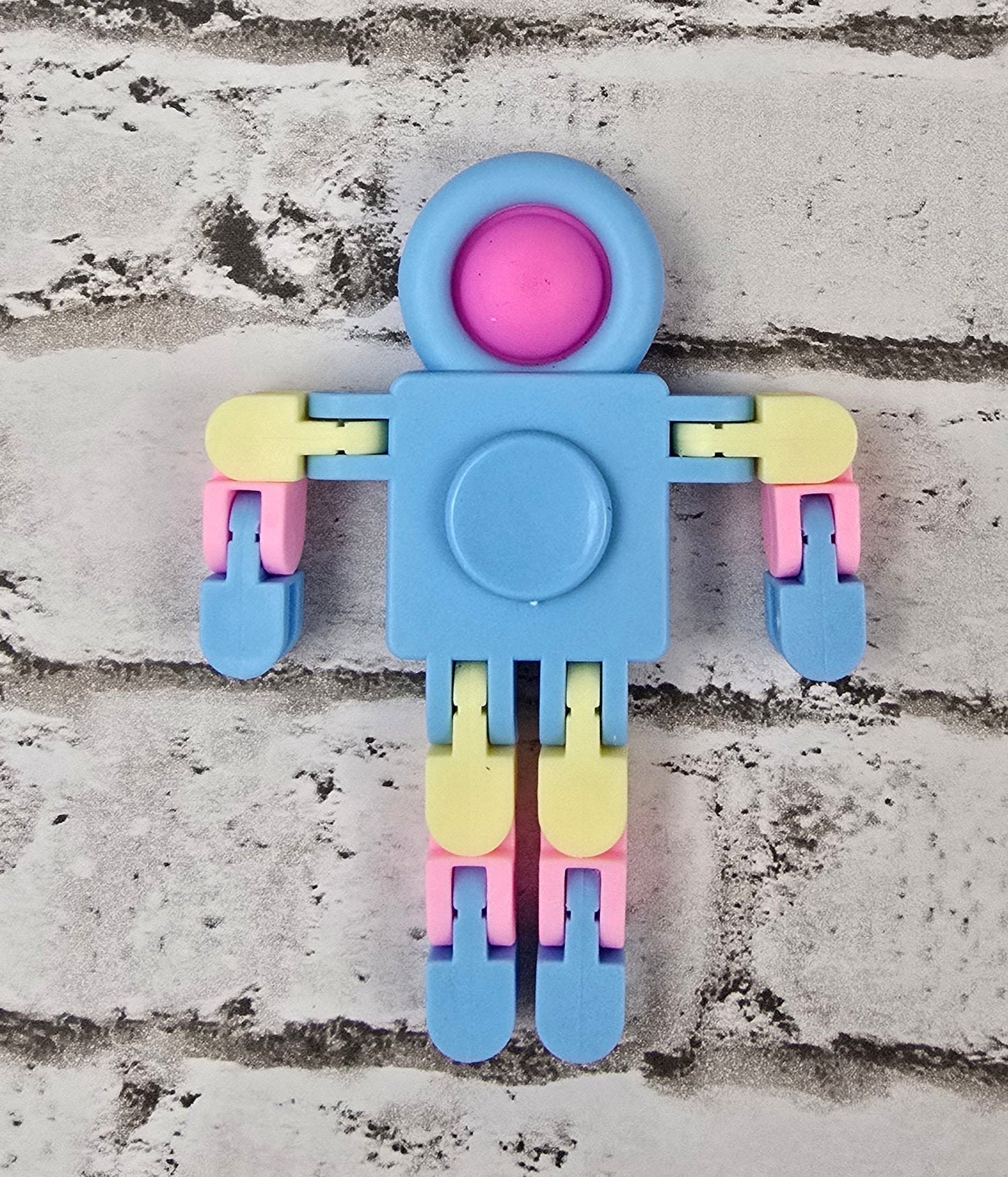 Pop‑Bubble Robot Fidget – Poseable Sensory Toy with Belly Spinner - Multiple Colors Available