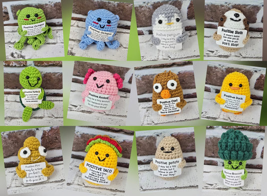 Crochet Positive Pals – Tiny Encouragers with Big Heart - Multiple Designs Available
