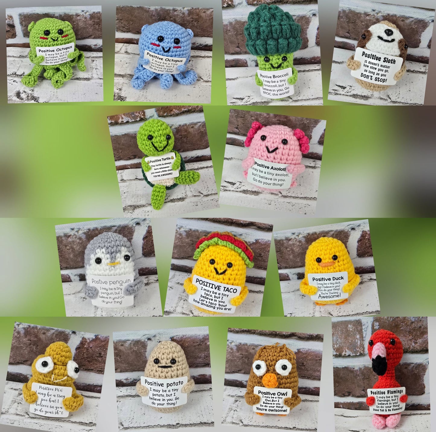 Crochet Positive Pals – Tiny Encouragers with Big Heart - Multiple Designs Available