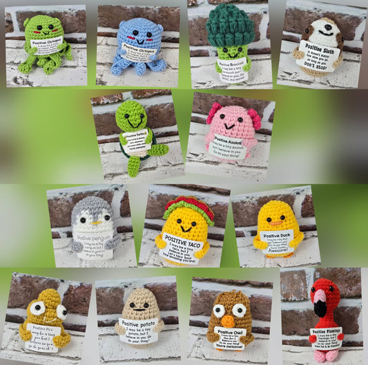 Crochet Positive Pals – Tiny Encouragers with Big Heart - Multiple Designs Available