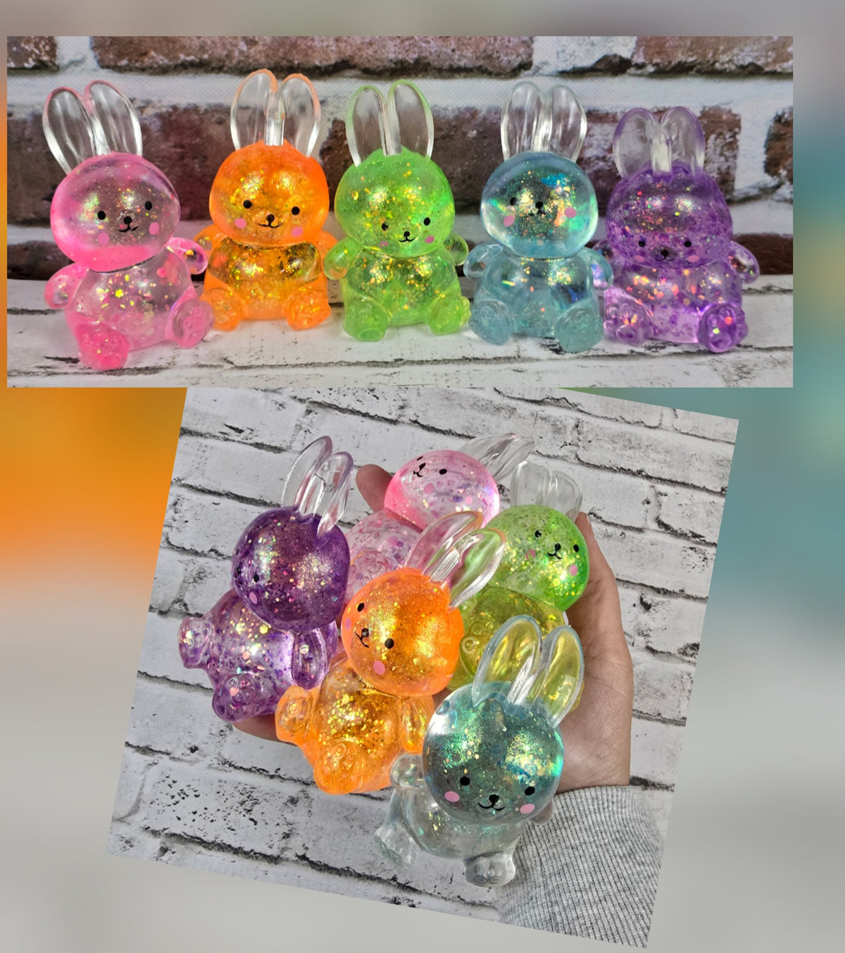 Glitter Bunny Squishies – Slow‑Release Maltose – 5 Sparkling Colors