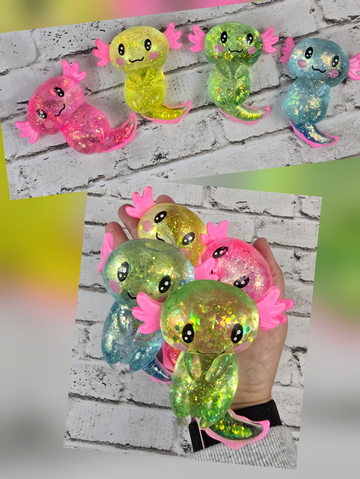 Glitter Axolotl Squishies – Slow‑Release Maltose – 4 Sparkling Colors