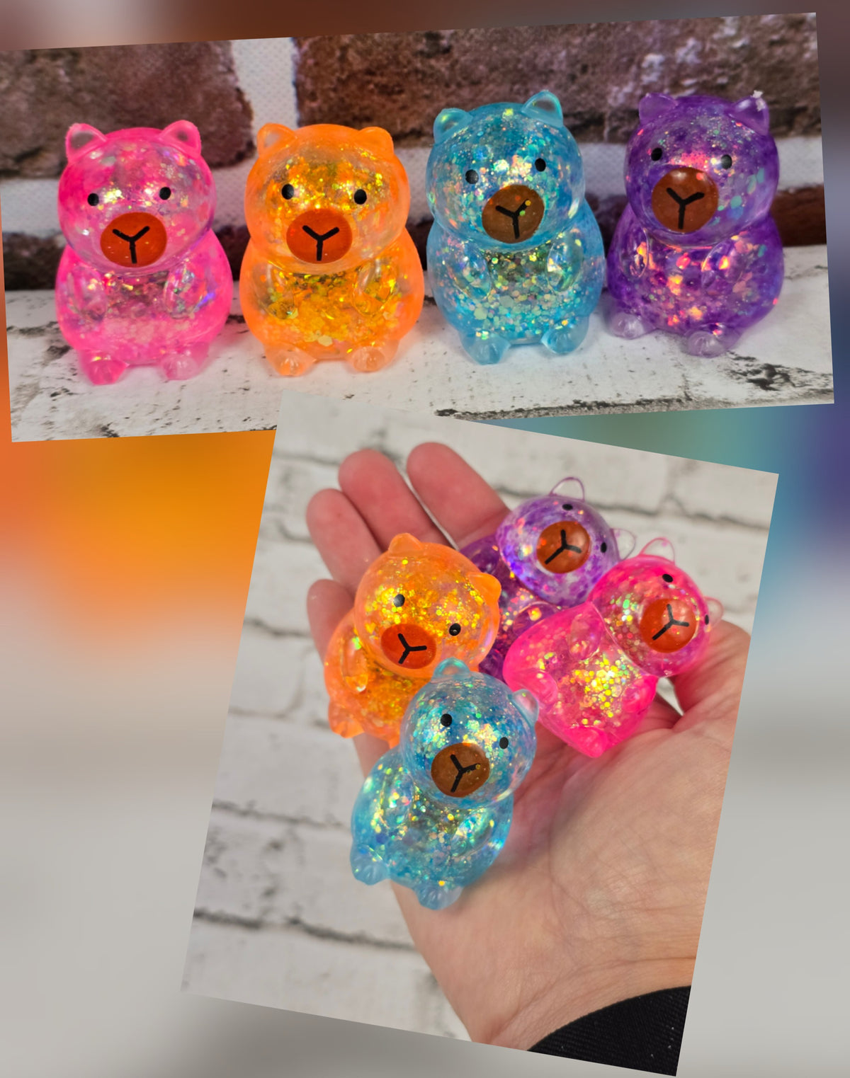 Glitter Capybara Squishies – Mini 2" x 1" Slow‑Rise Maltose – 4 Sparkling Colors