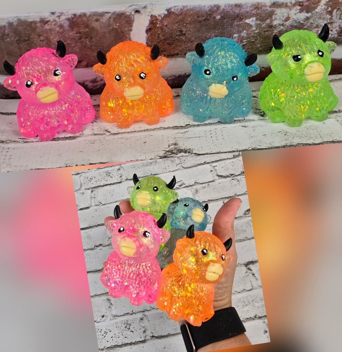 Glitter Cow Squishies – Slow‑Rise Maltose – 4 Sparkling Colors