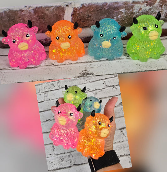 Glitter Cow Squishies – Slow‑Rise Maltose – 4 Sparkling Colors