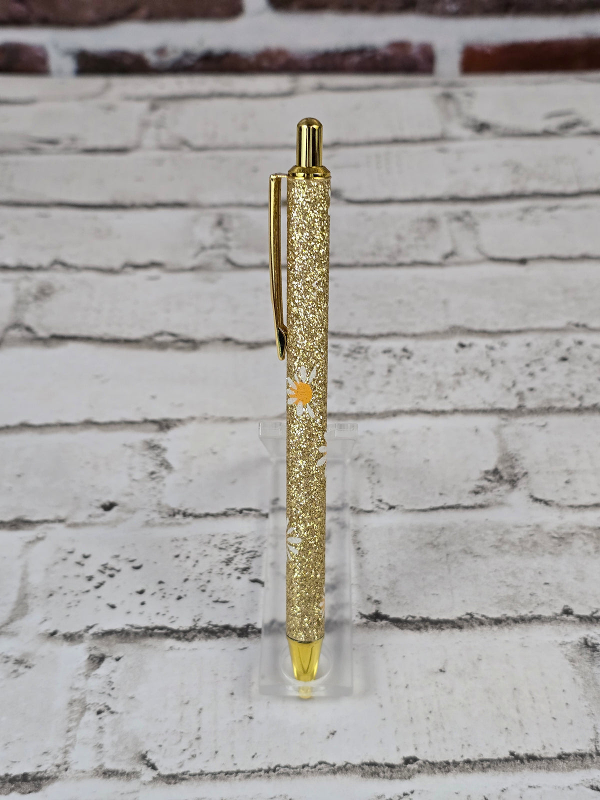 Glitter Daisy Metal Retractable Ballpoint Pens – Multiple Options Available