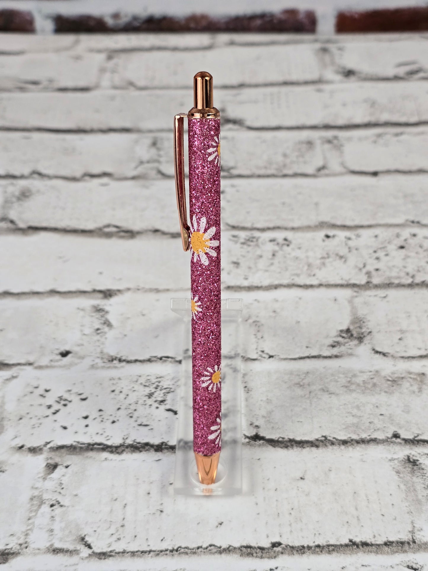Glitter Daisy Metal Retractable Ballpoint Pens – Multiple Options Available