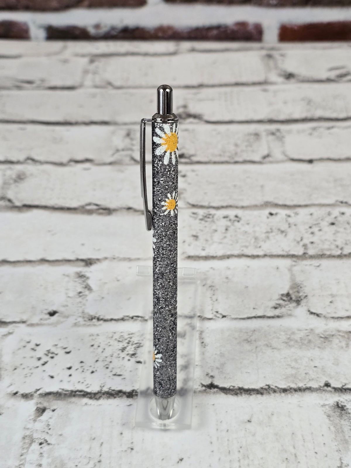 Glitter Daisy Metal Retractable Ballpoint Pens – Multiple Options Available