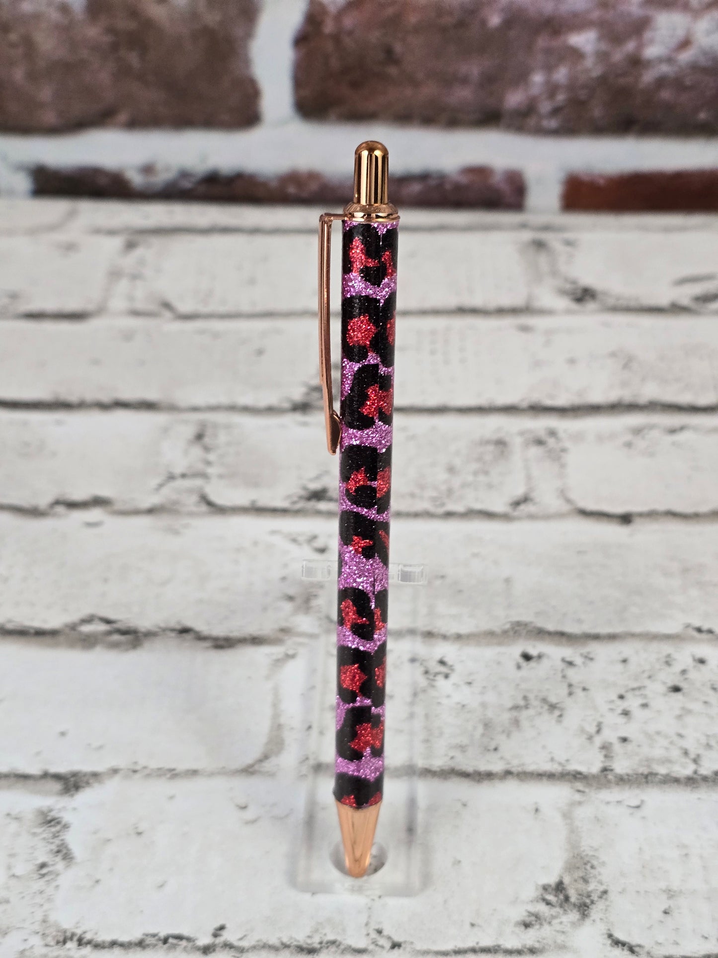 Leopard Glitter Retractable Metal Pens - Multiple Options Available