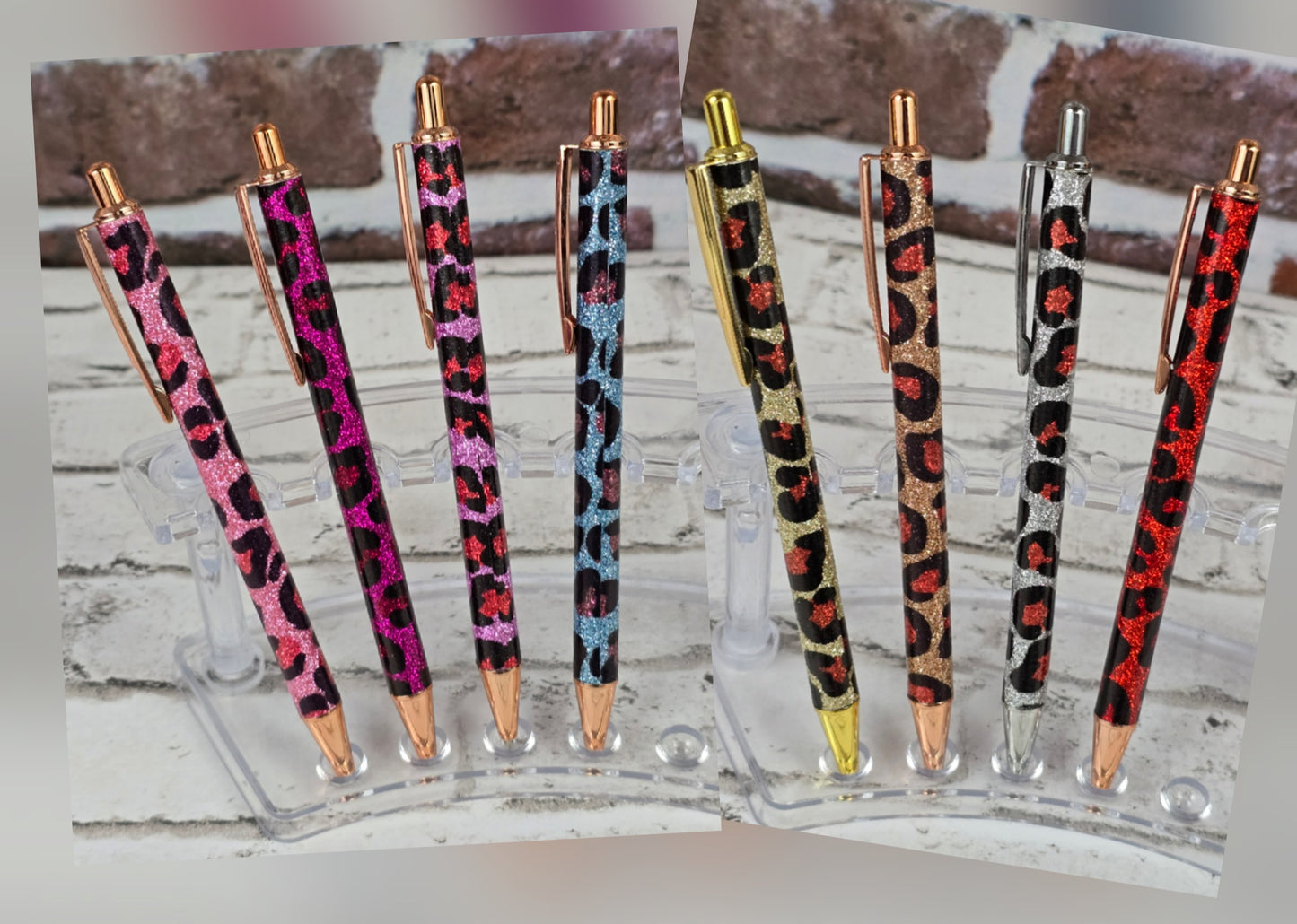 Leopard Glitter Retractable Metal Pens - Multiple Options Available