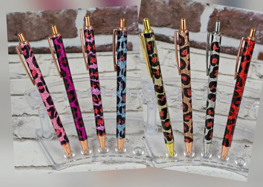 Leopard Glitter Retractable Metal Pens - Multiple Options Available