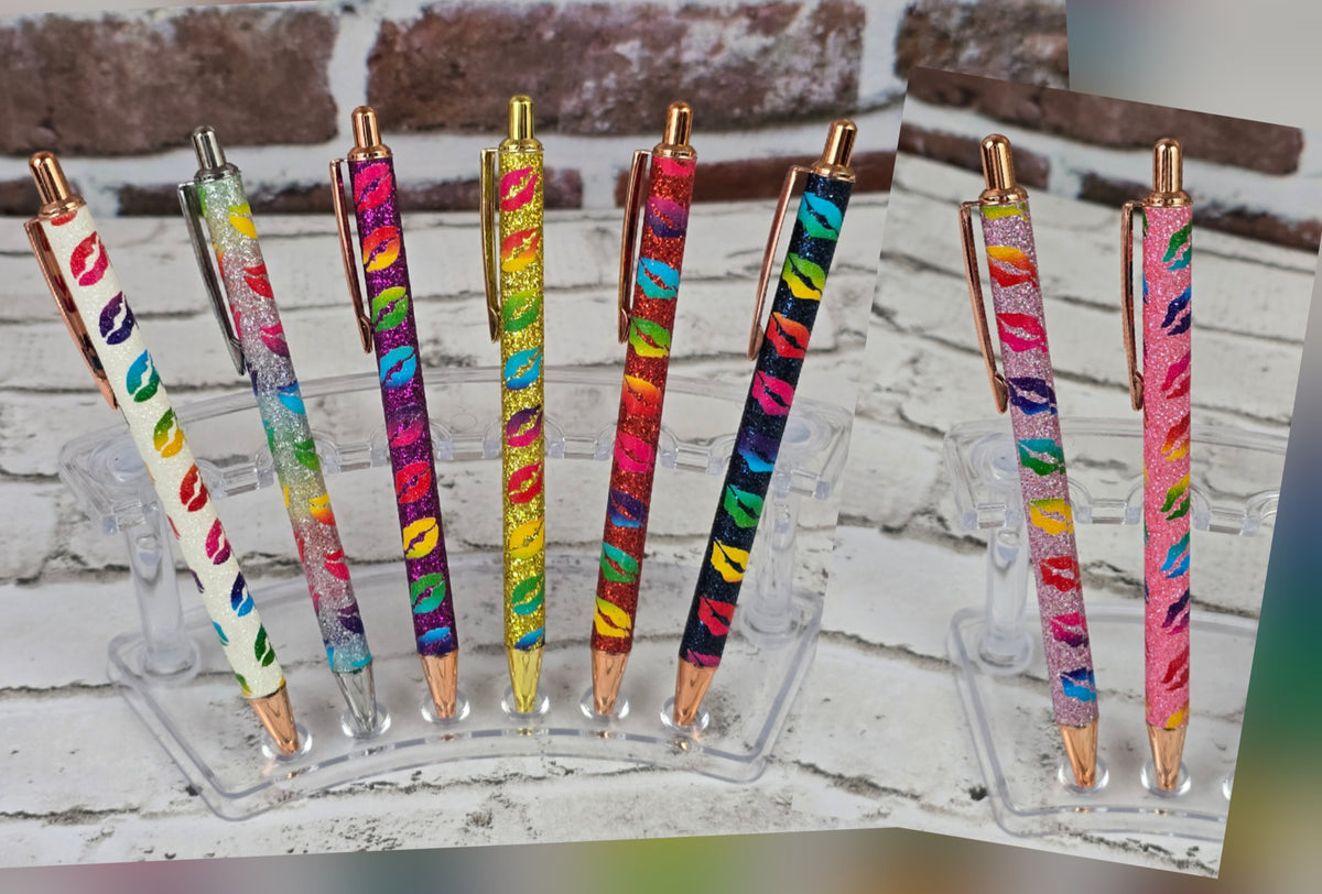 Lips Glitter Retractable Metal Pens - Multiple Options Available