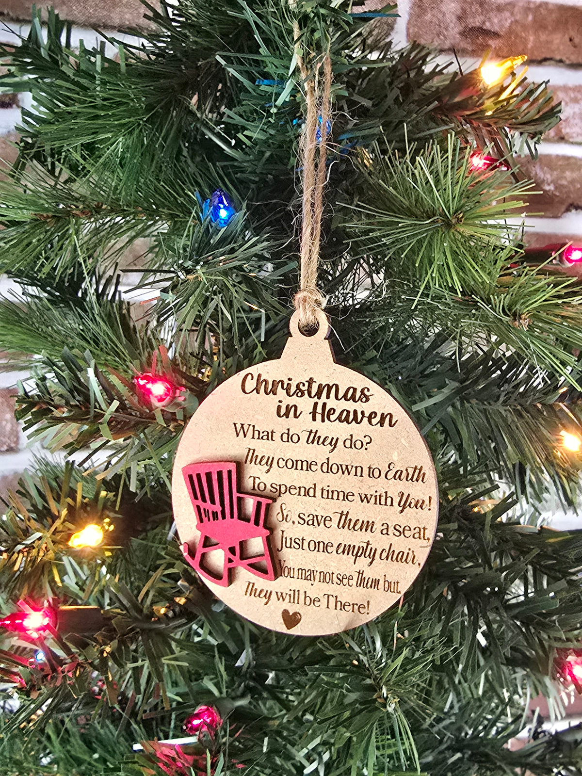 Christmas in Heaven Laser Engraved Ornament - 3" x 3.5" with Poem and Red Chair