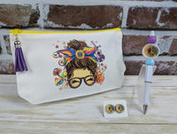 Zipper pouch, beaded pen, and keychain or earrings