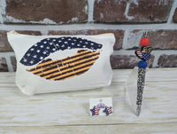 Zipper pouch, beaded pen, and keychain or earrings