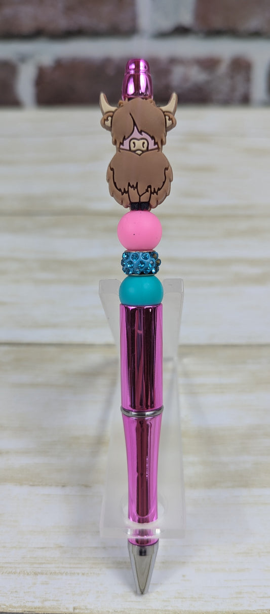 Highland Cow Beaded Pens- Includes 1 Ink Refill