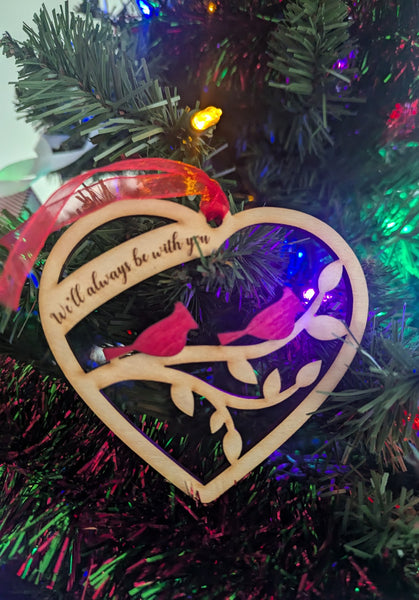 Heart-Shaped Wooden Cardinal Ornament - Multiple Options Available