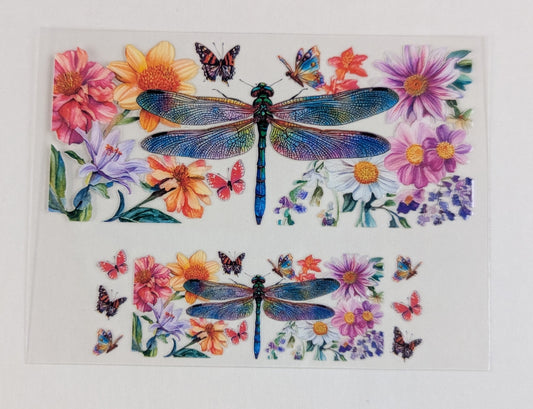 Mini Tumbler Keychain UV/DTF Wraps - Flowers with Dragonflies & Bees - Multiple Designs Available