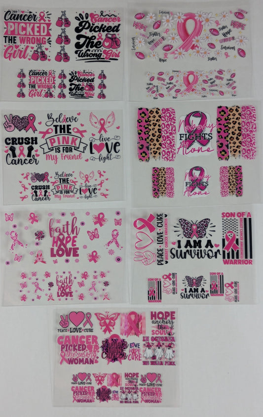 Mini Tumbler Keychain UV/DTF Wraps - Awareness - Breast Cancer - Multiple Designs Available
