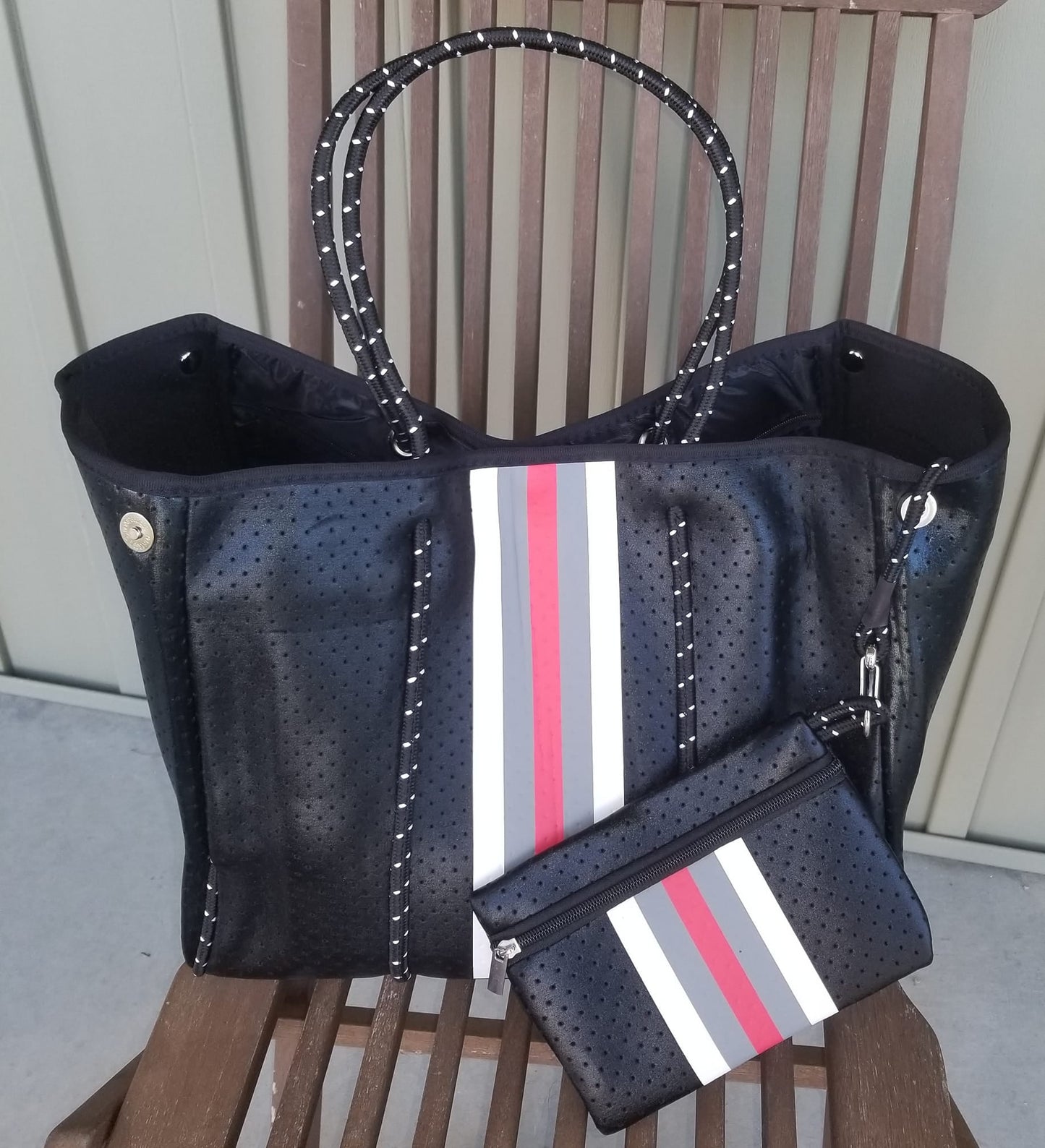 Large Neoprene Beach Tote Bags with Clip on Pouch - Multiple Designs Available