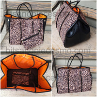 Large Neoprene Beach Tote Bags with Clip on Pouch - Multiple Designs Available