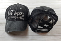 Embroidered Criss Cross Ponytail Hats - Multiple Designs Available