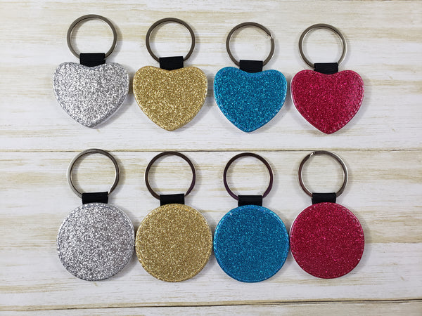 Sublimation Blank - Faux Leather Glitter Keychain - Multiple Shapes and Colors Available