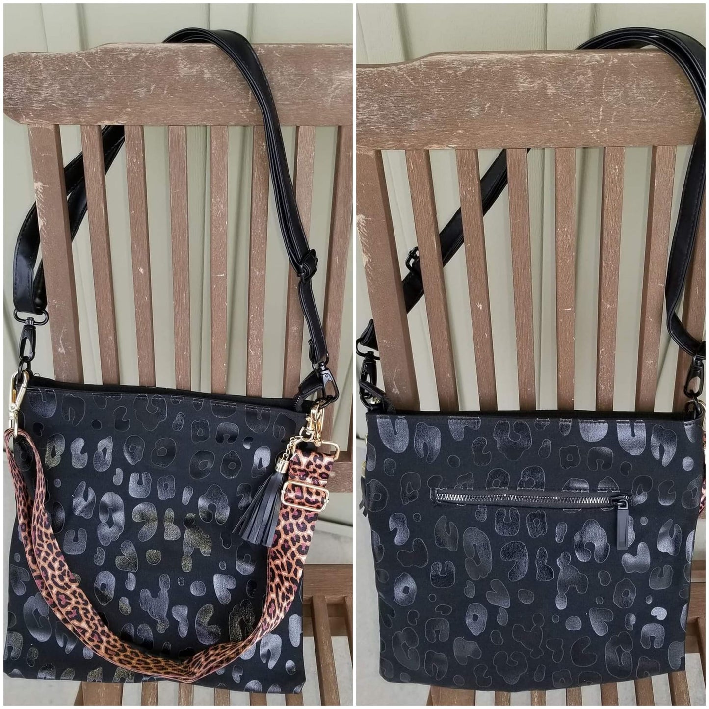 Black on Black Leopard Crossbody Bag
