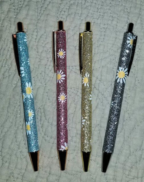 Flower Glitter Metal Pens - Multiple Options Available
