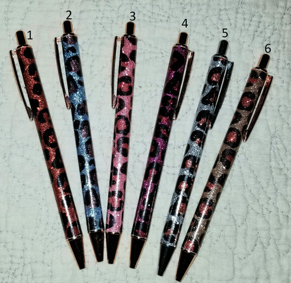 Leopard Glitter Metal Pens - 6 pieces