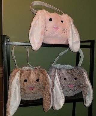 Plush Bunny Easter Basket with Embroidered Face - Multiple Colors Available