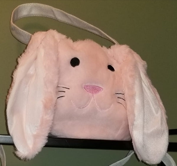 Plush Bunny Easter Basket with Embroidered Face - Multiple Colors Available