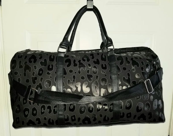 Black Leopard Duffel Bag with Strap